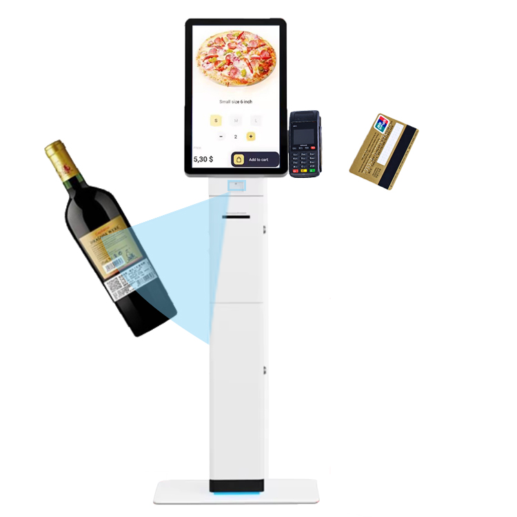 LX9045 OEM ODM Floor Standing 23.6 inch Curved Touch Screen All in one Service Self Ordering Payment Kiosk for Hotel 3