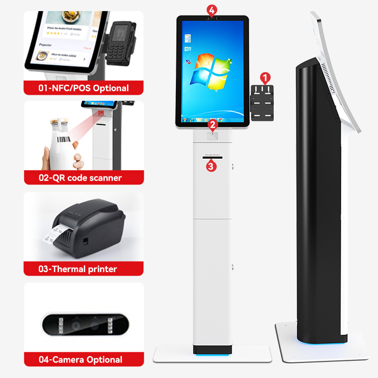 LX9045 OEM ODM Floor Standing 23.6 inch Curved Touch Screen All in one Service Self Ordering Payment Kiosk for Hotel 6