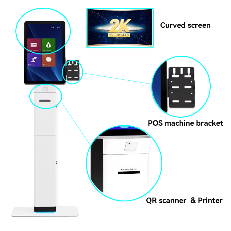 LX9045 OEM ODM Floor Standing 23.6 inch Curved Touch Screen All in one Service Self Ordering Payment Kiosk for Hotel 9