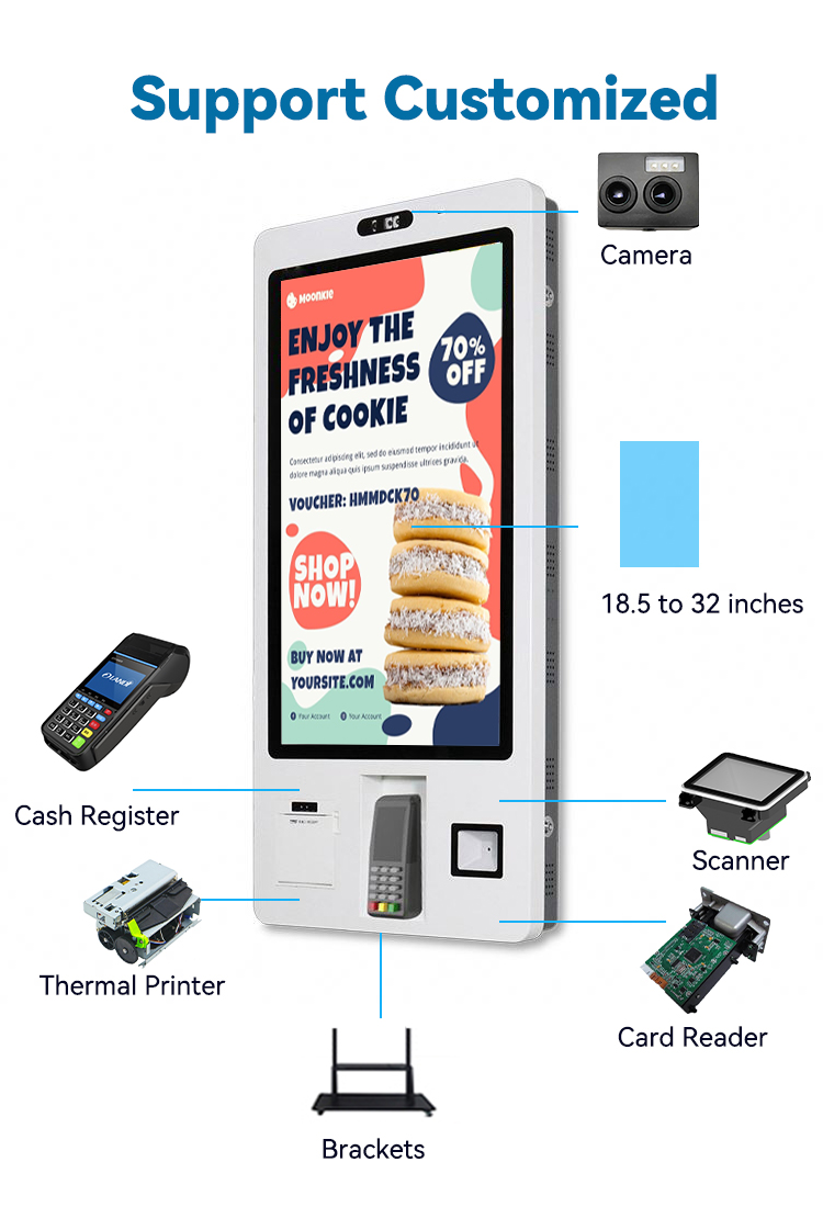 LX8031 Floor Standing Wall Mount Touch Screen Hotel Self Service Ordering Payment Terminal Kiosk for Retail Store 3