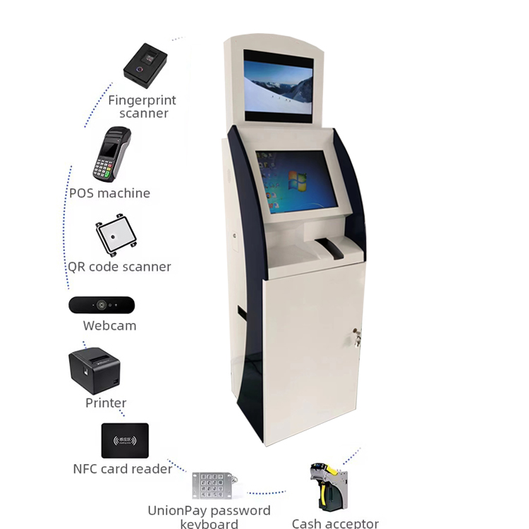 Touch Screen Self Service Kiosk with printer, QR code scanner, Card reader, A4 printer 8