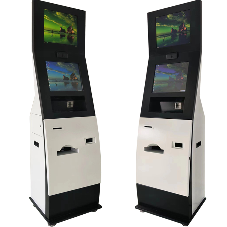 LX2030 Dual Screen Floor Standing Touch Screen A4 printer Card reader Bank Hospital Self service Kiosk support oem odm 2