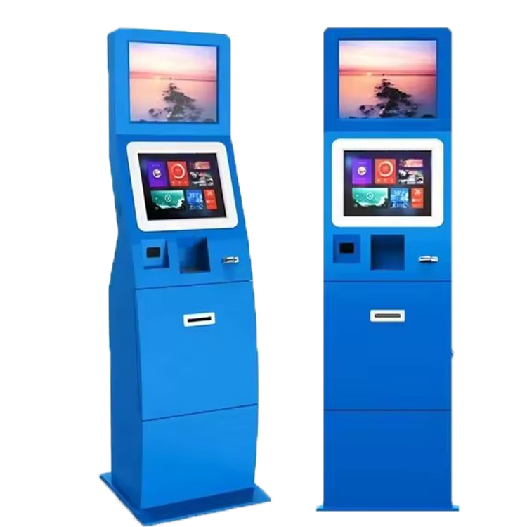 LX2030 Dual Screen Floor Standing Touch Screen A4 printer Card reader Bank Hospital Self service Kiosk support oem odm 3