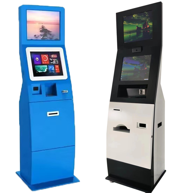 LX2030 Dual Screen Floor Standing Touch Screen A4 printer Card reader Bank Hospital Self service Kiosk support oem odm 4
