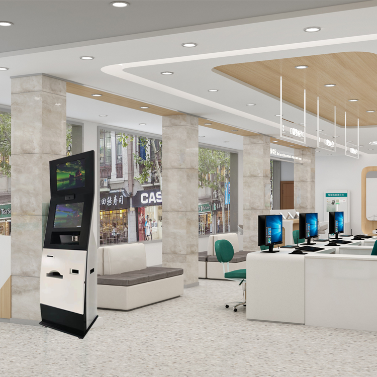 LX2030 Dual Screen Floor Standing Touch Screen A4 printer Card reader Bank Hospital Self service Kiosk support oem odm 6