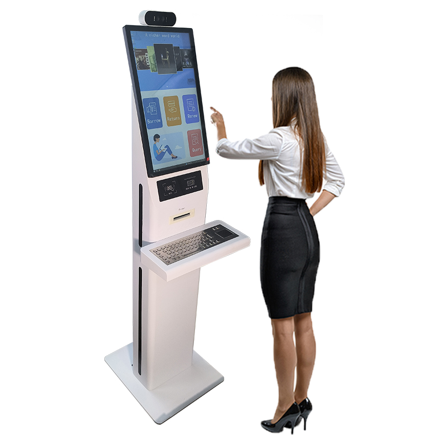 Factory OEM ODM Indoor Free Standing 19 Inch Touch Interactive Screen Kiosk with Metal Keyboard