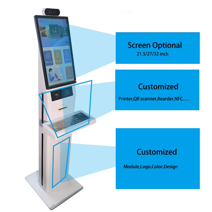 Factory OEM ODM Indoor Free Standing 19 Inch Touch Interactive Screen Kiosk with Metal Keyboard 3