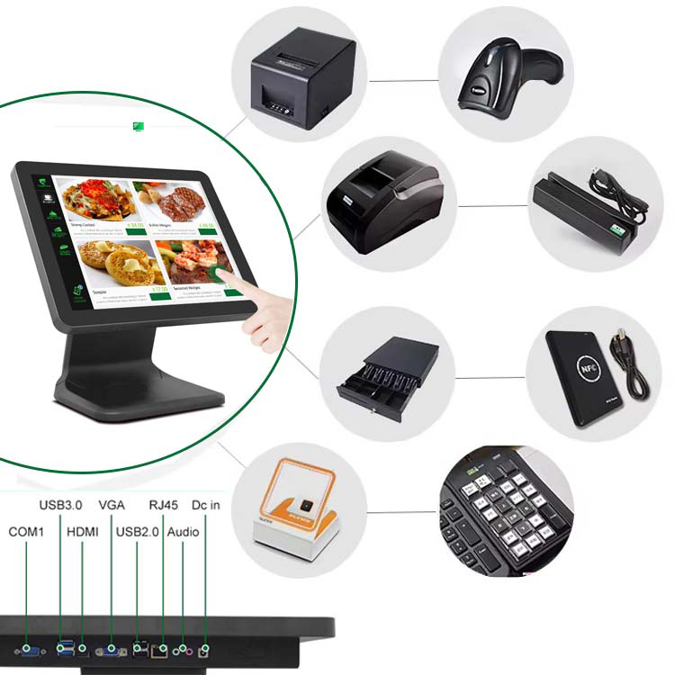 LX1563L POS Cash Register ALL in one HD Multi Touch Screen Cash Device support External Cash Box, Scanner, Printer 5