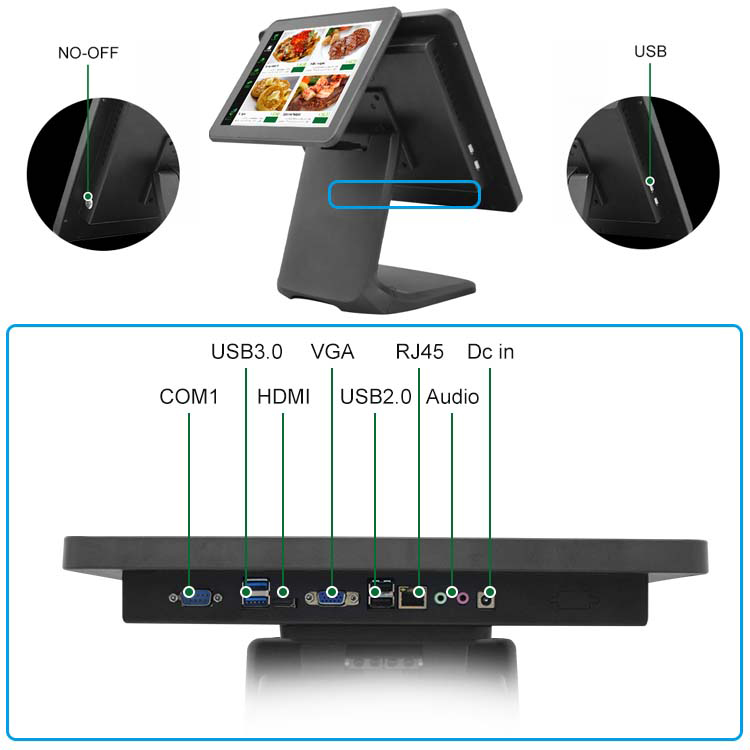 LX1563L POS Cash Register ALL in one HD Multi Touch Screen Cash Device support External Cash Box, Scanner, Printer 4
