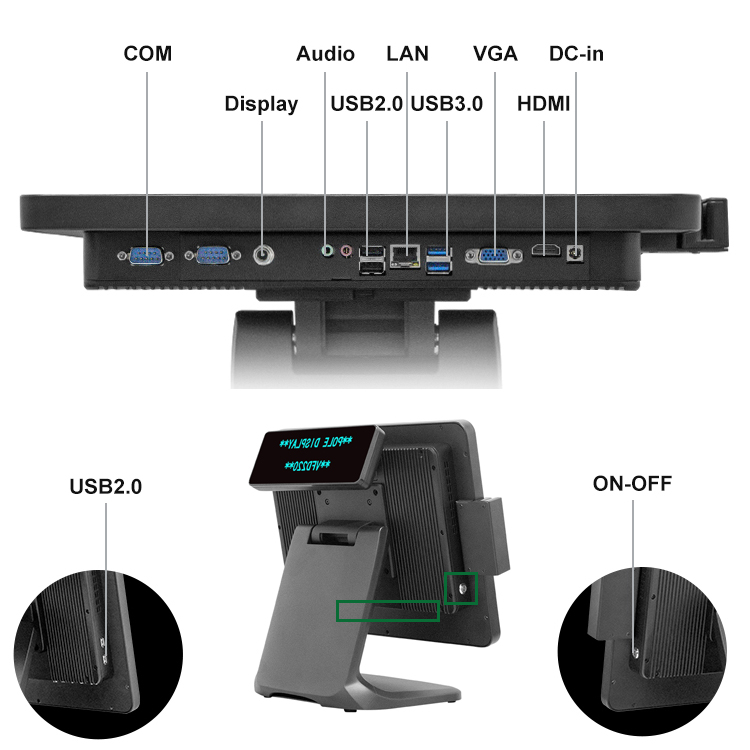 LX1502B POS Cash Register 15 inch HD Touch Screen All in one Support Foldable hide line 8