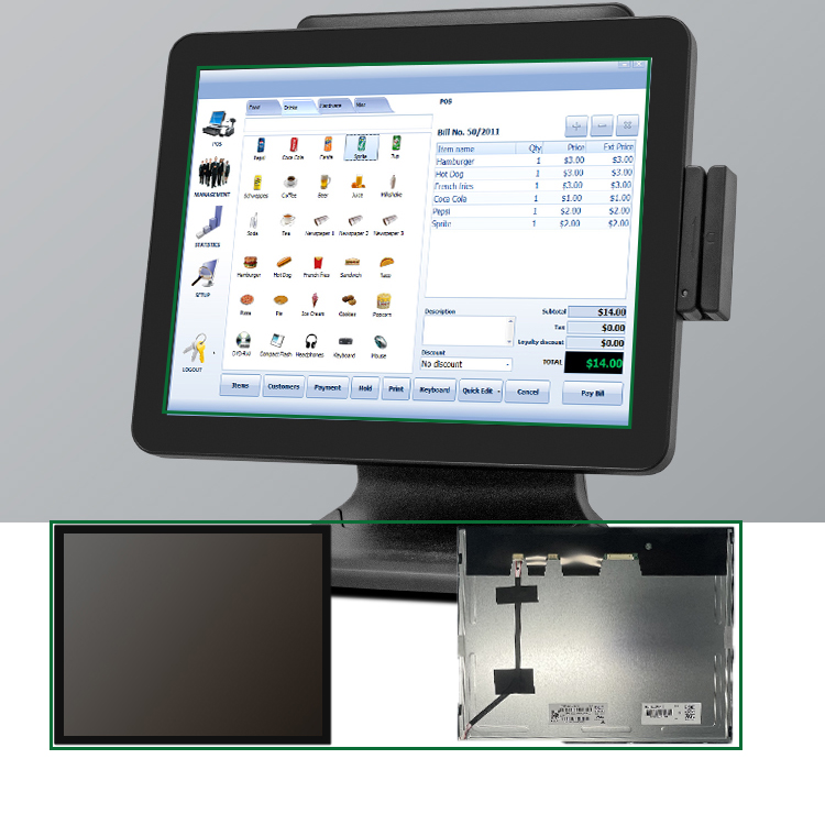 LX1502B POS Cash Register 15 inch HD Touch Screen All in one Support Foldable hide line 3
