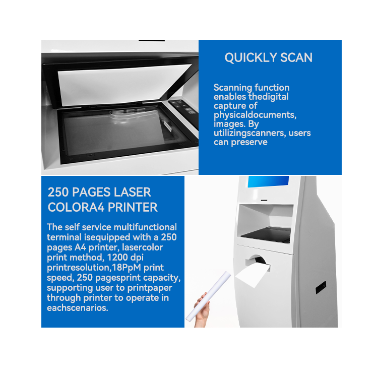 Cash Acceptor And Dispenser Payment Kiosk With Big Size Touch Screen And A4 Laser Printer 5